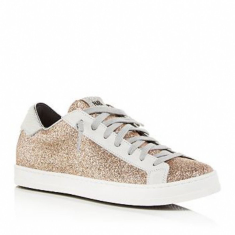 P448 John Genuine Calf Hair Glitter Low Top Sneakers  Size 37 EU 7 US
